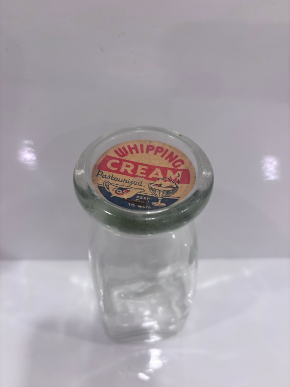Vintage Pasteurized Whipping Cream Glass Bottle with Original Cardboard Cap